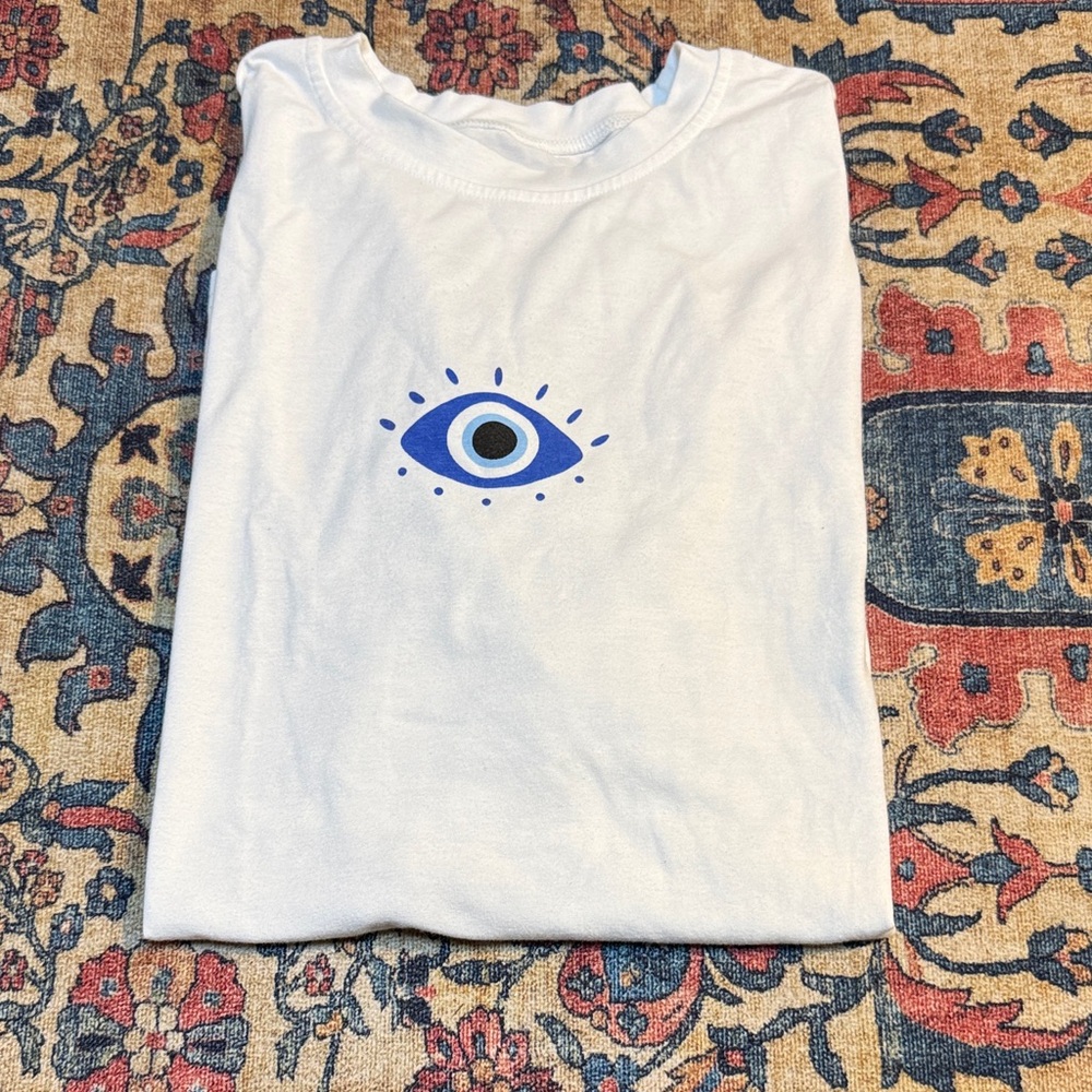 White Tee with Blue Eye Graphic